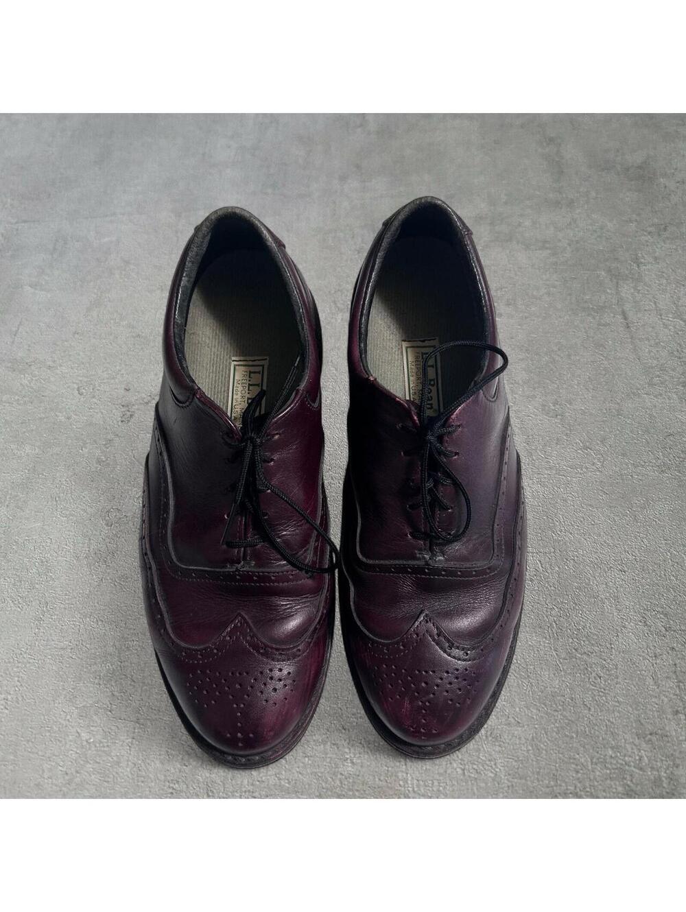 Burgundy LL Bean Made in USA leather brogue oxfords with perforated detailing